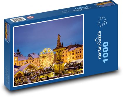 Christmas market - České Budějovice, evening lighting - Puzzle 1000 pieces, size 60x46 cm 