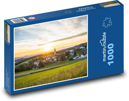 Wioska - zachód słońca, wiejskie życie - Puzzle 1000 elementów, rozmiar 60x46 cm