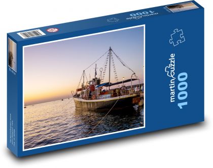 Boat in port - sunset, sea - Puzzle 1000 pieces, size 60x46 cm 