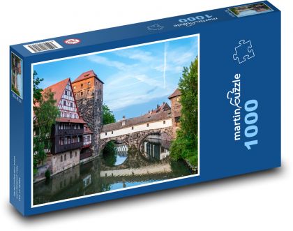 Budova - most, řeka - Puzzle 1000 dílků, rozměr 60x46 cm