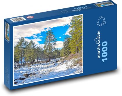 Les v zimě - stromy, sníh - Puzzle 1000 dílků, rozměr 60x46 cm