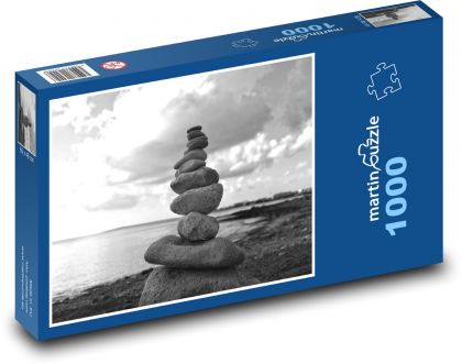 Kameny na pláži - moře, černobílý - Puzzle 1000 dílků, rozměr 60x46 cm