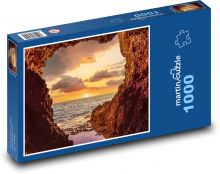 Morská jaskyňa - západ slnka, oceán Puzzle 1000 dielikov - 60 x 46 cm 