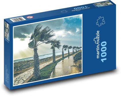 Palmy ve větru - pobřeží, moře - Puzzle 1000 dílků, rozměr 60x46 cm