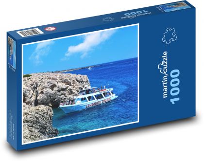 Boat off the coast - sea, rocks - Puzzle 1000 pieces, size 60x46 cm 