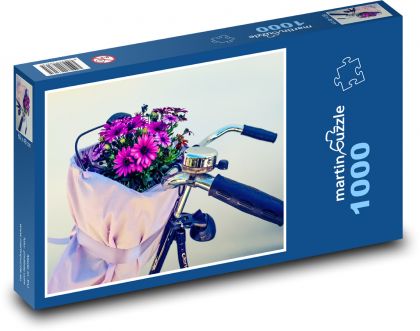 Jízdní kolo - košík květin, retro  - Puzzle 1000 dílků, rozměr 60x46 cm