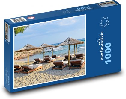 Umbrellas on the beach - resort, sea - Puzzle 1000 pieces, size 60x46 cm 