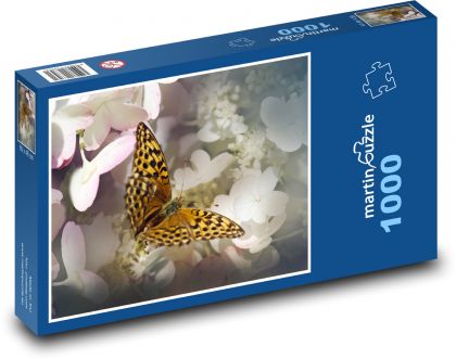 Motýl - květiny, opylit - Puzzle 1000 dílků, rozměr 60x46 cm