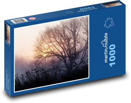 Mlhavé ráno - východ slunce, stromy - puzzle 1000 dílků
