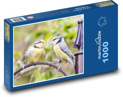 Krmení mláďat - modřinka, pták - puzzle 1000 dílků