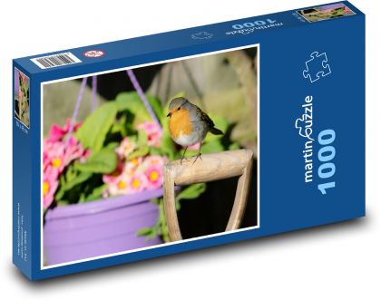 Pták - červenka, květiny - puzzle 1000 dílků