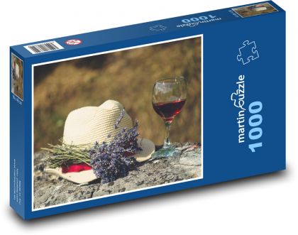 Klobúk - levanduľa, víno - Puzzle 1000 dielikov, rozmer 60x46 cm