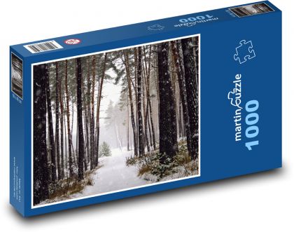 Les v zimě - stromy, sníh - Puzzle 1000 dílků, rozměr 60x46 cm