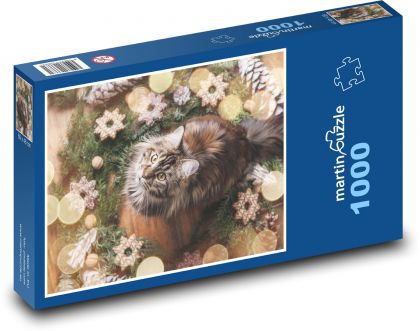 Mačka - maznáčik, vianoce - Puzzle 1000 dielikov, rozmer 60x46 cm