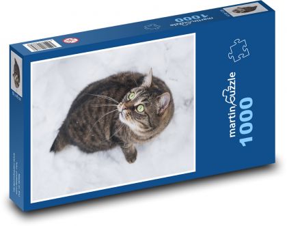 Kočka ve sněhu - domácí mazlíček, zima - Puzzle 1000 dílků, rozměr 60x46 cm