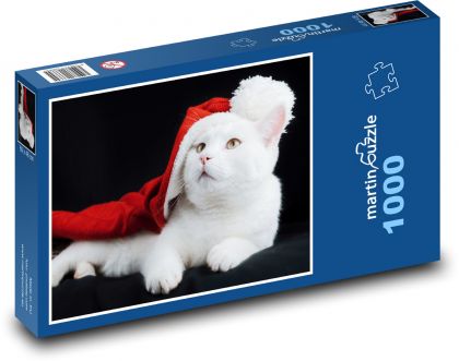 Roztomilá kočka - vánoční čepice, mazlíček - Puzzle 1000 dílků, rozměr 60x46 cm