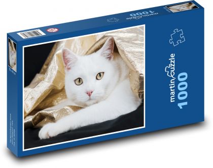 Biela mačka - roztomilá, vianočná - Puzzle 1000 dielikov, rozmer 60x46 cm