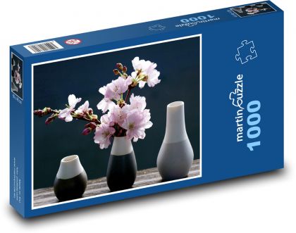 Čerešňové kvety - vetvy vo váze, rastlina - Puzzle 1000 dielikov, rozmer 60x46 cm