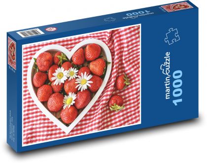 Srdce - jahody, dekorace - Puzzle 1000 dílků, rozměr 60x46 cm