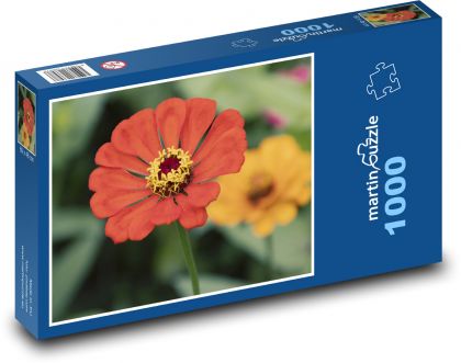 Červená cínia - kvetina, kvet - Puzzle 1000 dielikov, rozmer 60x46 cm
