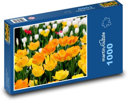 Pole tulipánů - oranžové květy, květiny - Puzzle 1000 dílků, rozměr 60x46 cm