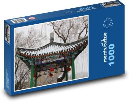 Ázijská architektúra - pavinón, zima - Puzzle 1000 dielikov, rozmer 60x46 cm