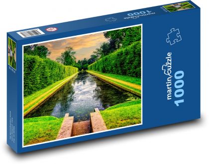 Átrium zámockej záhrady - živý plot, rybník - Puzzle 1000 dielikov, rozmer 60x46 cm