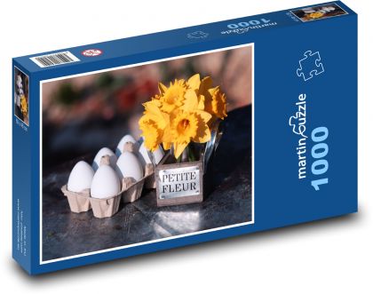 Veselé velikonoce - narcisy, vejce  - Puzzle 1000 dílků, rozměr 60x46 cm