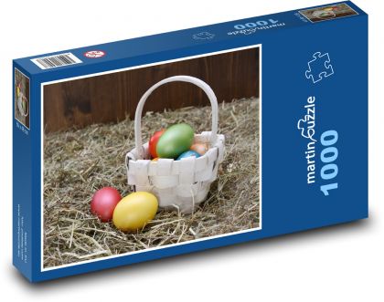 Velikonoční vajíčka - košík, vejce - Puzzle 1000 dílků, rozměr 60x46 cm