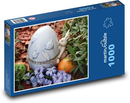 Veľkonočné dekorácie - zajačik, vajcia - Puzzle 1000 dielikov, rozmer 60x46 cm