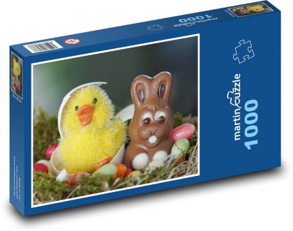 Velikonoční hnízdo - kuře, zajíc - puzzle 1000 dílků