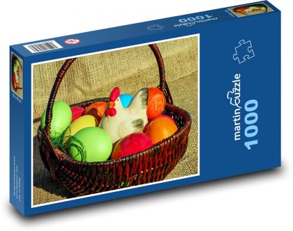 Velikonoční téma - košík dekorace, vejce - Puzzle 1000 dílků, rozměr 60x46 cm