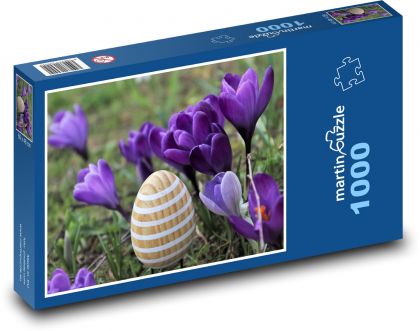 Fialové krokusy - vajíčko, jaro - Puzzle 1000 dílků, rozměr 60x46 cm