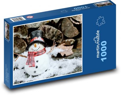 Snehuliak - dekorácie, sneh - Puzzle 1000 dielikov, rozmer 60x46 cm