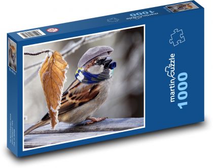 Wróbel - mróz, piórko - Puzzle 1000 elementów, rozmiar 60x46 cm