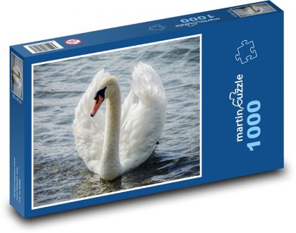 Labuť velká - bílý pták, voda  - Puzzle 1000 dílků, rozměr 60x46 cm