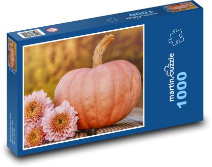 Podzimní dekorace - dýně, květina - Puzzle 1000 dílků, rozměr 60x46 cm