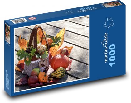Podzimní dekorace - dýně, jablka - puzzle 1000 dílků
