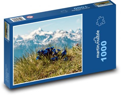 Bitter - modré kvety, hory - Puzzle 1000 dielikov, rozmer 60x46 cm