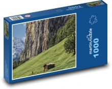 Chata górska - góra, skały Puzzle 1000 elementów - 60x46 cm