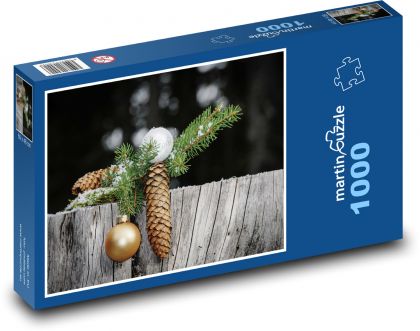 Vánoce - větev, dekorace - Puzzle 1000 dílků, rozměr 60x46 cm