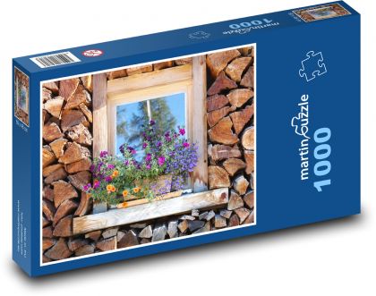 Hromada dřeva - palivové dříví, okno - Puzzle 1000 dílků, rozměr 60x46 cm