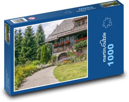Lesní dům - historický, zahrada - Puzzle 1000 dílků, rozměr 60x46 cm