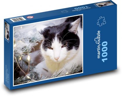 Vánoční strom - kočka, domácí mazlíček - Puzzle 1000 dílků, rozměr 60x46 cm