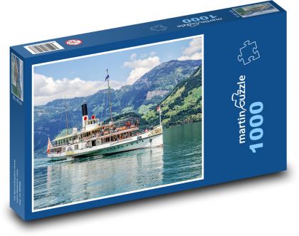 Lucernské jezero - parník, Švýcarsko - Puzzle 1000 dílků, rozměr 60x46 cm