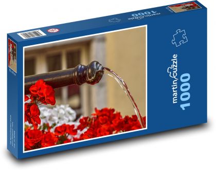 Fountain - water, geraniums - Puzzle 1000 pieces, size 60x46 cm 