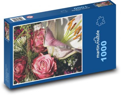 Kytice - lilie, růže - Puzzle 1000 dílků, rozměr 60x46 cm