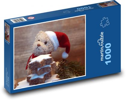 Vánoční medvídek - vánoční cukroví, dekorace  - Puzzle 1000 dílků, rozměr 60x46 cm