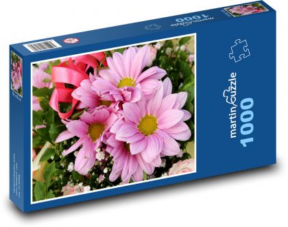 Gerbery - różowe kwiaty, ogród - Puzzle 1000 elementów, rozmiar 60x46 cm