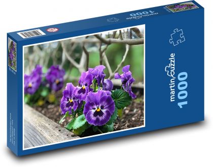 Fioletowe bratki - wiosenne kwiaty, kwiaty - Puzzle 1000 elementów, rozmiar 60x46 cm